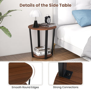 Round End Table with Open Shelf and Metal Frame-Walnut view 8