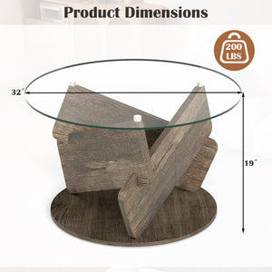 Round Glass Coffee Table 32 Inch Modern Center Table with Tempered Glass Top-Gray view 5