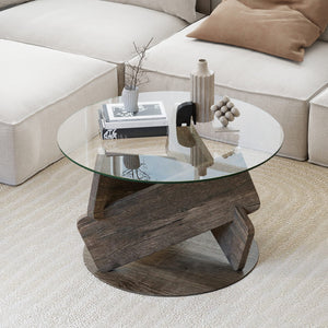 Round Glass Coffee Table 32 Inch Modern Center Table with Tempered Glass Top-Gray view 6