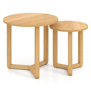 Round Nesting Coffee Table Set of 2 Wood Nesting End Tables with Thickened Top-Natural view 4