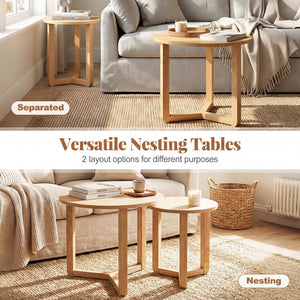Round Nesting Coffee Table Set of 2 Wood Nesting End Tables with Thickened Top-Natural view 7