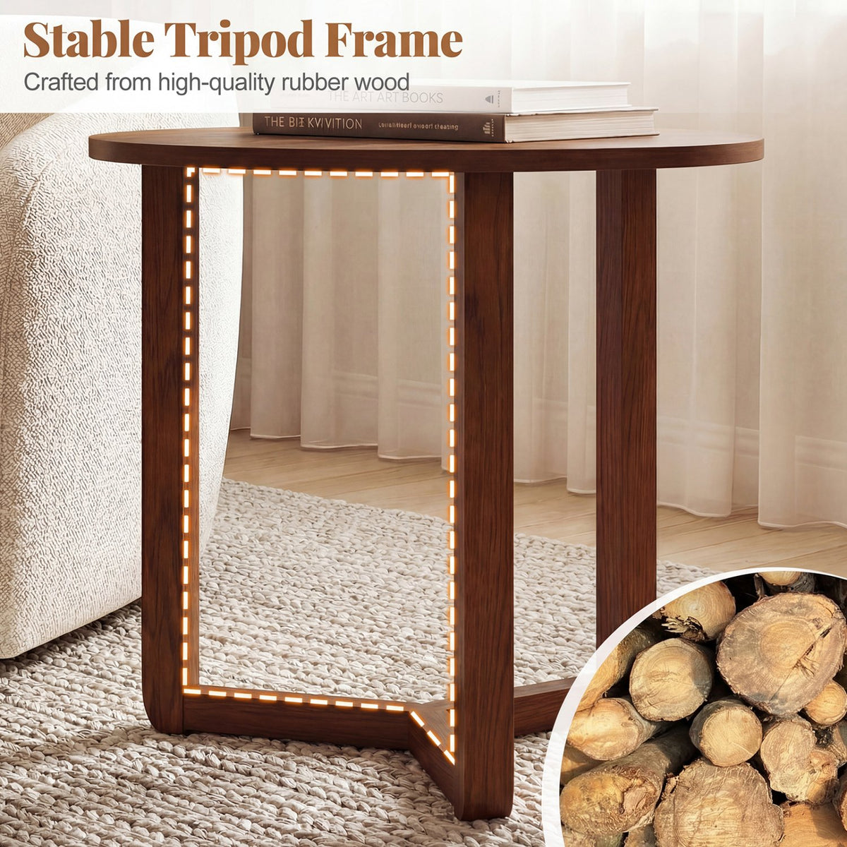 Round Nesting Coffee Table Set of 2 Wood Nesting End Tables with Thickened Top-Walnut view 8
