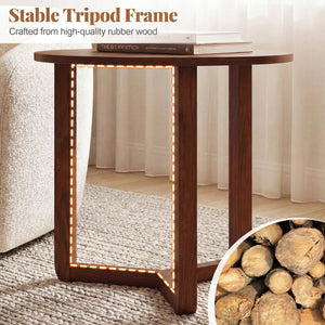 Round Nesting Coffee Table Set of 2 Wood Nesting End Tables with Thickened Top-Walnut view 8
