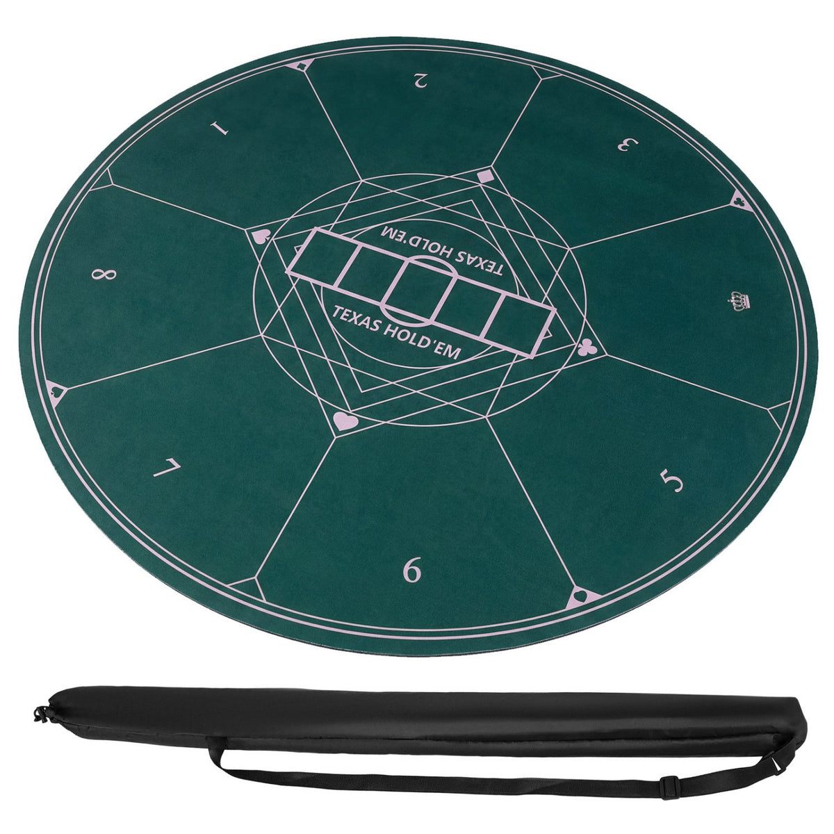 Round Poker Mat for Texas Hold'em 40 inch Portable Foldable Anti-Slip Rubber Base Table Layout-Green