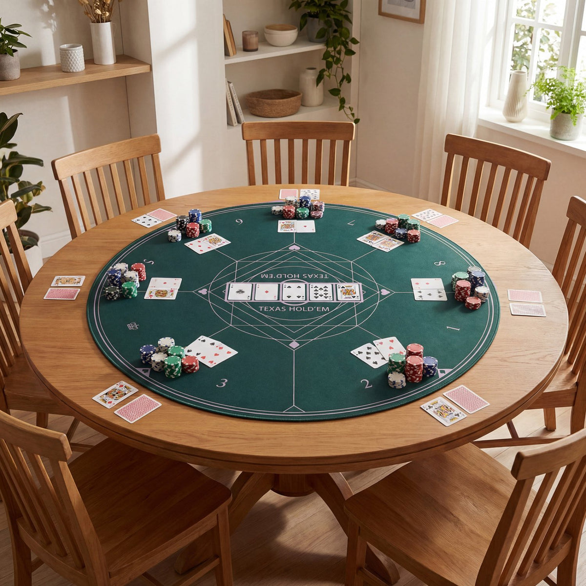 Round Poker Mat for Texas Hold'em 40 inch Portable Foldable Anti-Slip Rubber Base Table Layout-Green view 3