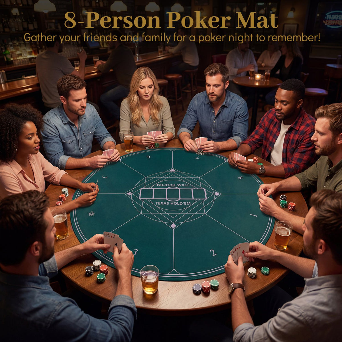 Round Poker Mat for Texas Hold'em 40 inch Portable Foldable Anti-Slip Rubber Base Table Layout-Green view 6