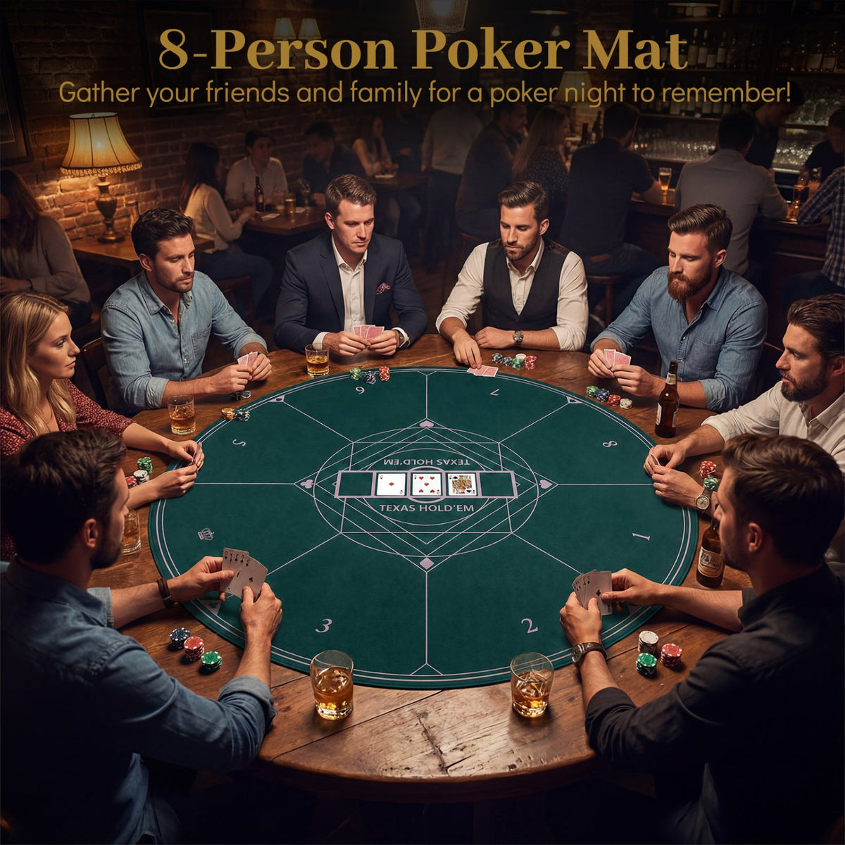 Round Poker Mat for Texas Hold'em 55 inch Portable Foldable Anti-Slip Rubber Base Table Layout-Green view 6