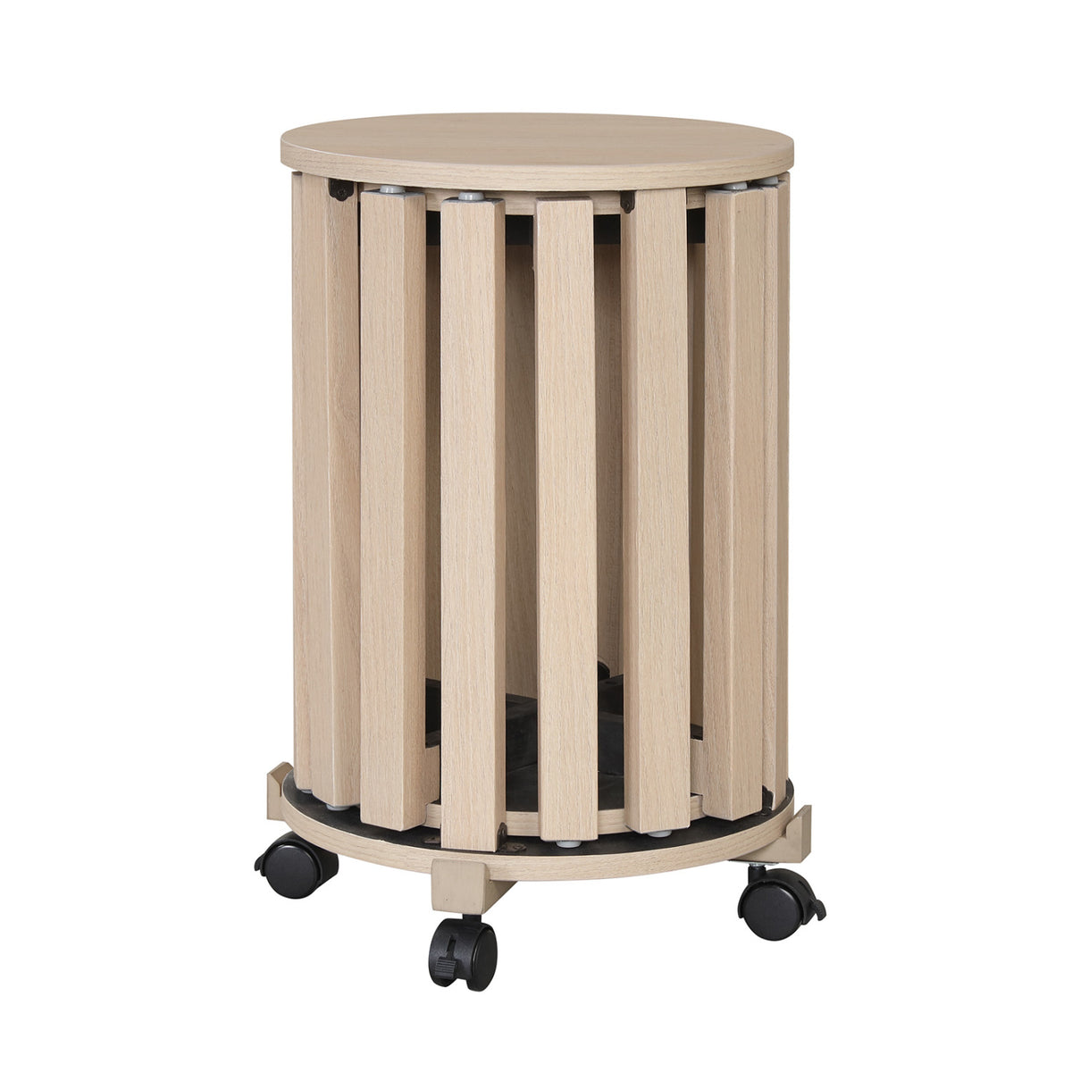Round Portable Wood Nesting Stools with Locking Casters-Natural view 4