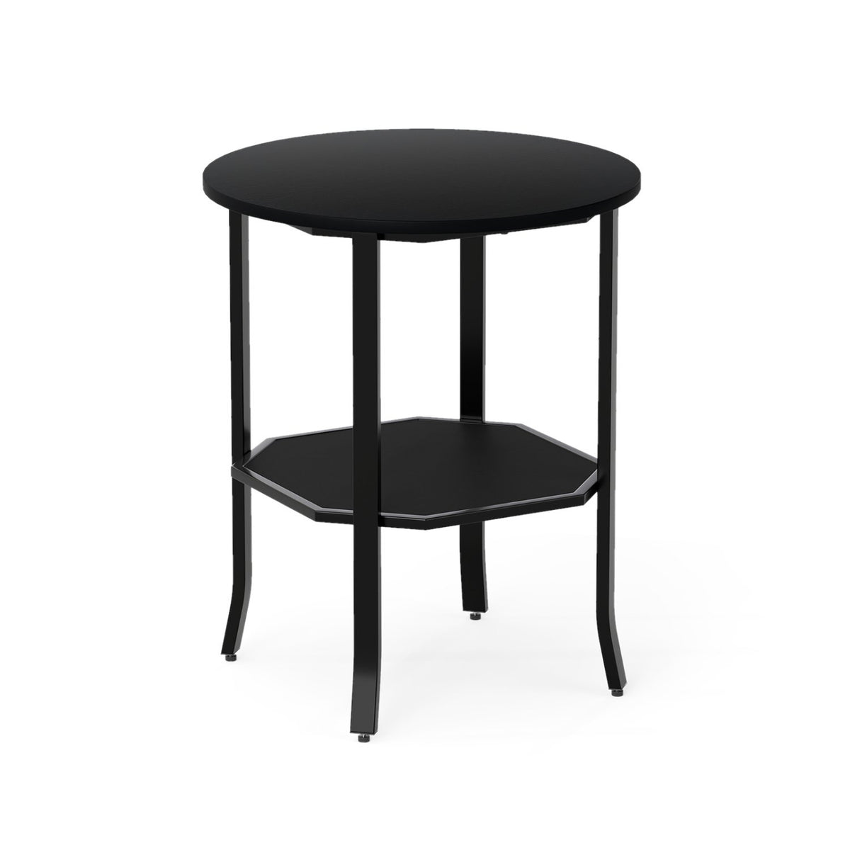 Round Side Table Small End Table with Storage Shelf 2-Tier Nightstand for Small Space-Black view 4