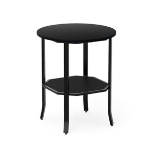 Round Side Table Small End Table with Storage Shelf 2-Tier Nightstand for Small Space-Black view 4