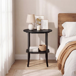 Round Side Table Small End Table with Storage Shelf 2-Tier Nightstand for Small Space-Black view 6