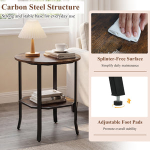 Round Side Table Small End Table with Storage Shelf 2-Tier Nightstand for Small Space-Rustic Brown view 9
