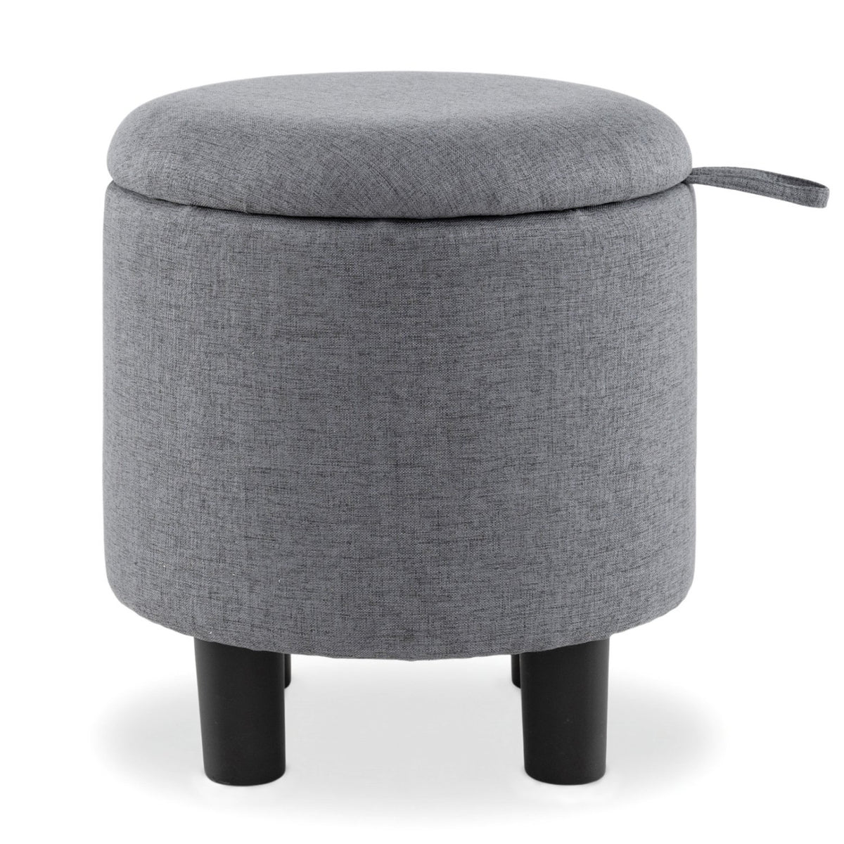 Round Storage Ottoman Linen Fabric Upholstered Footrest Stool-Gray