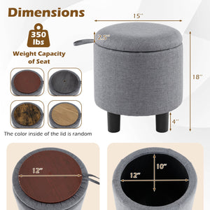 Round Storage Ottoman Linen Fabric Upholstered Footrest Stool-Gray view 5