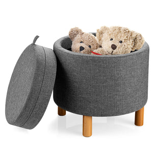 Round Fabric Storage Ottoman with Tray and Non-Slip Pads for Bedroom-Gray view 3