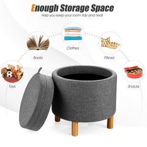 Round Fabric Storage Ottoman with Tray and Non-Slip Pads for Bedroom-Gray view 4