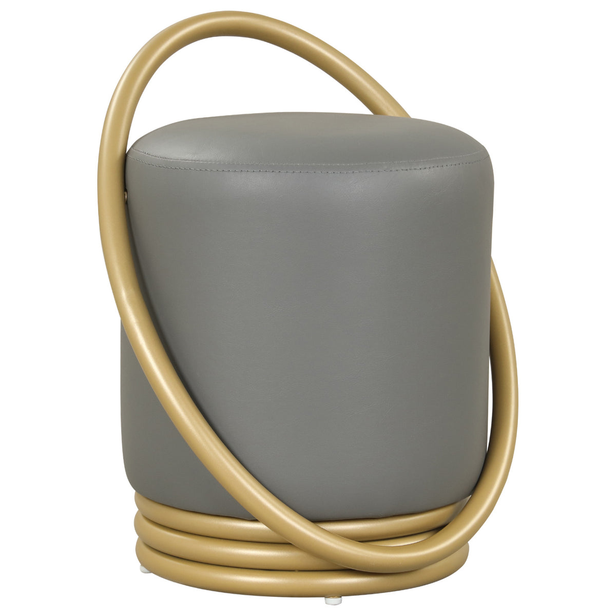 Round Vanity Stool Faux Leather Makeup Chair with Gold Halo Design-Grey