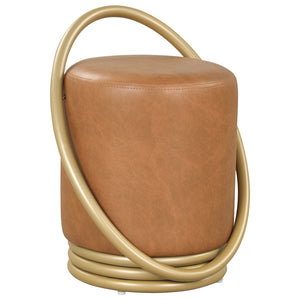 Round Vanity Stool Faux Leather Makeup Chair with Gold Halo Design-Yellow