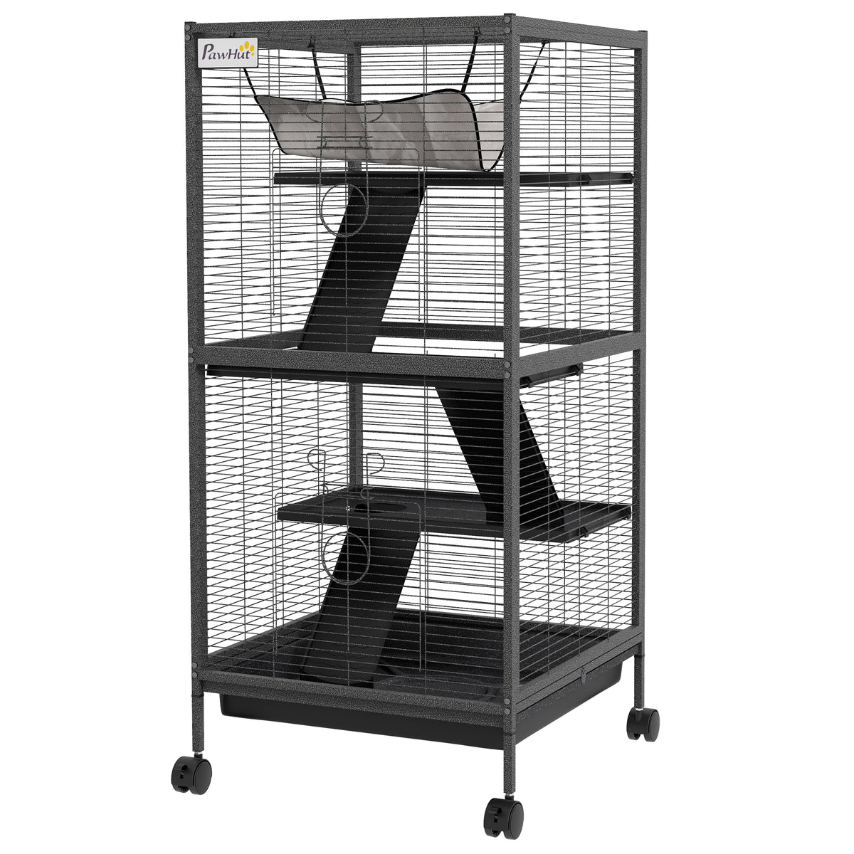 4-Tier Rolling Small Animal Cage, Deluxe Ferret Cage for Mink Chinchilla Kitten Rabbit