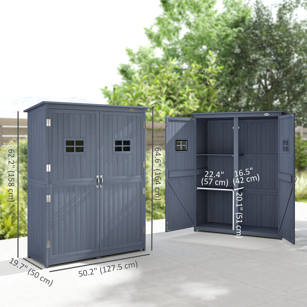 4x1.5ft Wooden Garden Storage Shed, Outdoor Tool Cabinet Organizer with Windows and Double Door, Nature Wood