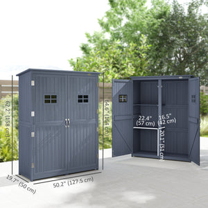 4x1.5ft Wooden Garden Storage Shed, Outdoor Tool Cabinet Organizer with Windows and Double Door, Nature Wood