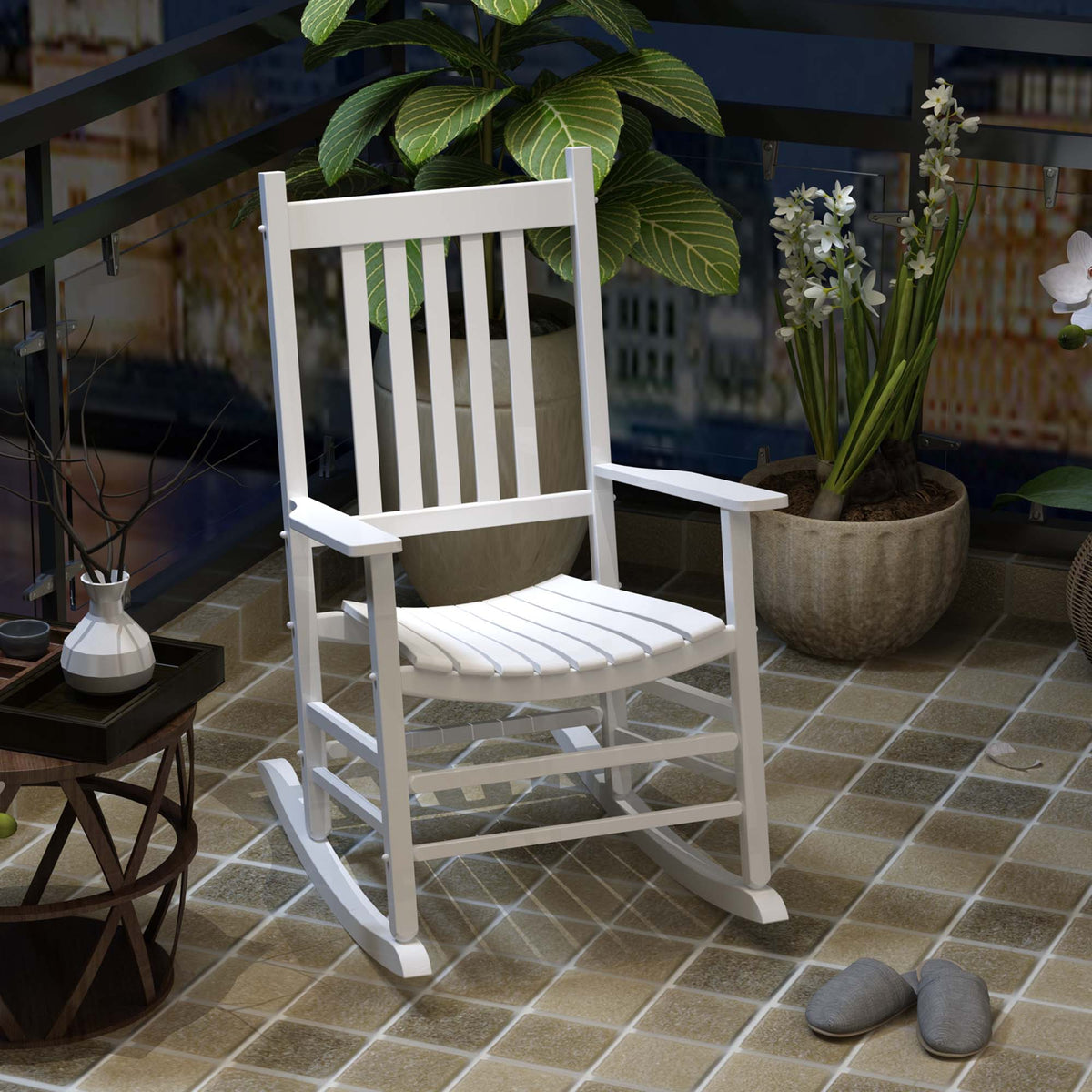 Wooden Porch Rocking Chair Outdoor Patio Rocker Garden Single Leisure Reclining Seat Armchair Natural – view 28