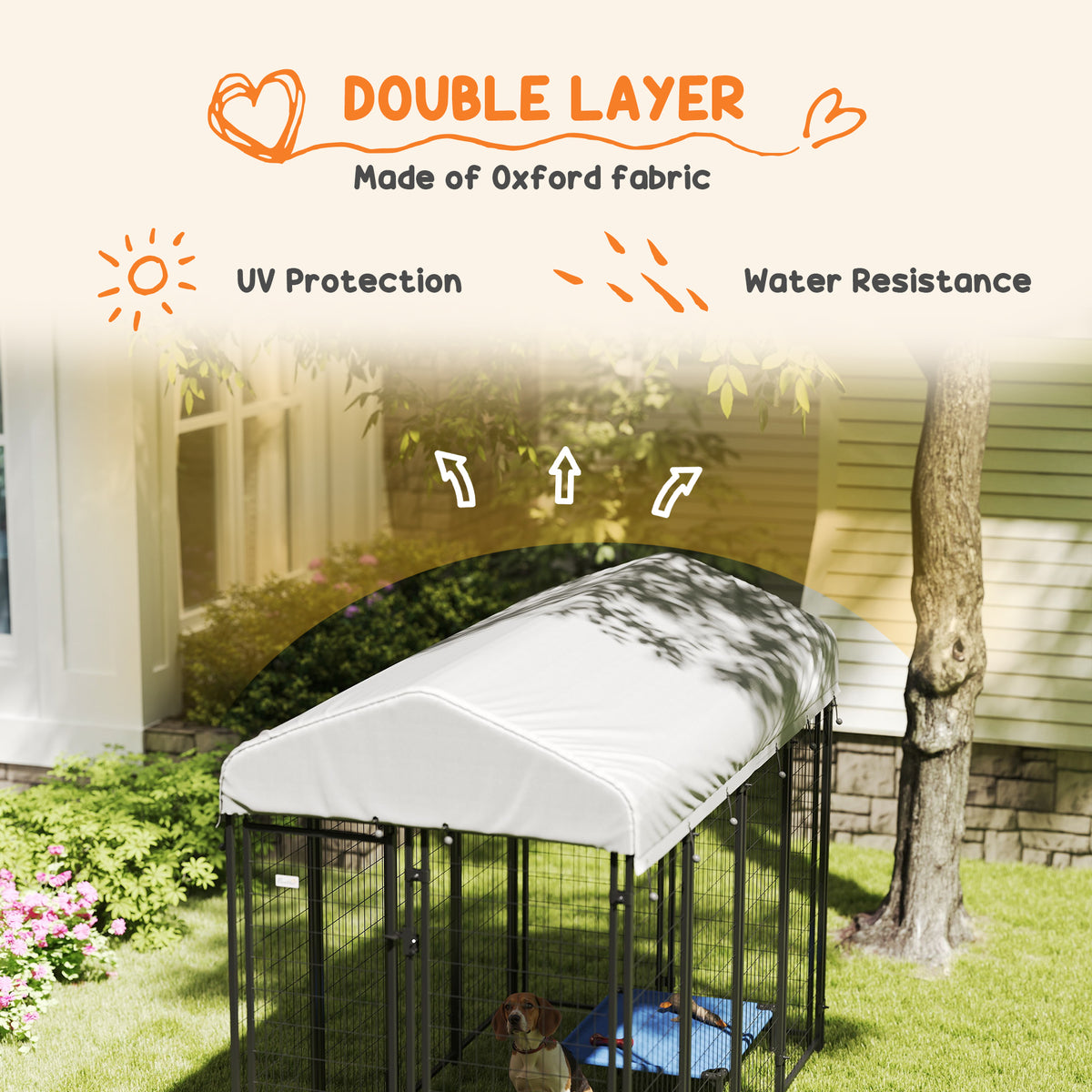 Outdoor Dog Kennel with Waterproof UV-Resistant Cover, 8 x 4 x 6 ft