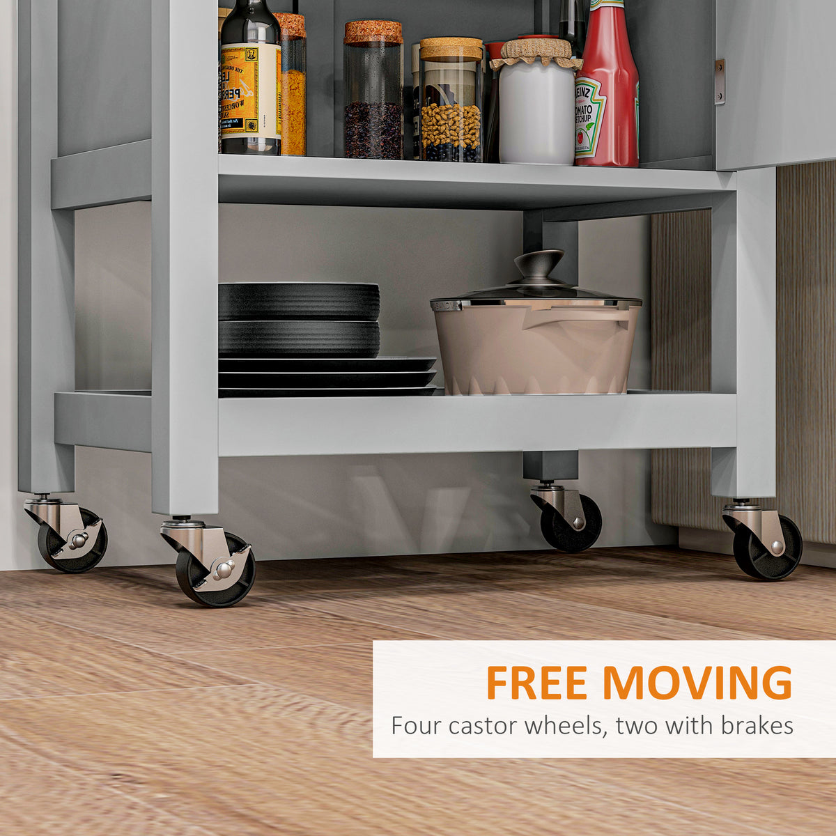 Kitchen Cart on Wheels, Rolling Kitchen Island Cart with Wood Top, Towel Rack – view 4