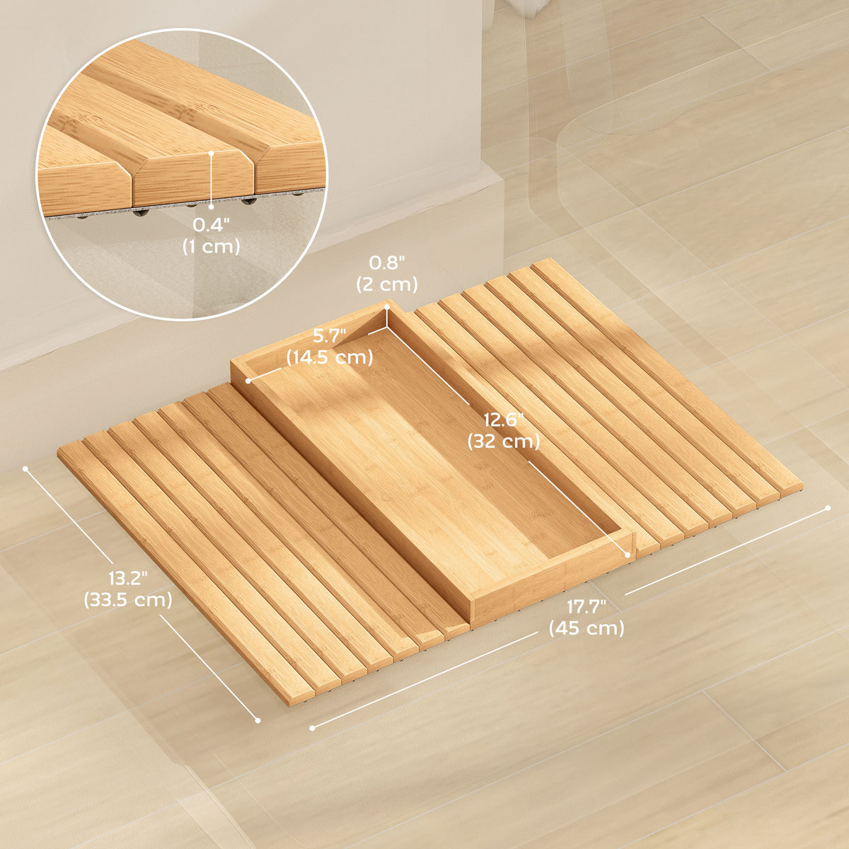 Bamboo Couch Arm Tray, Sofa Armrest Tray with Flexible Roll-up Design and Wide Compartment, Natural