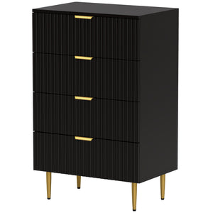 Modern Chest of Drawers 4 Drawer Dresser for Bedroom with Gold Legs and Handles, Black