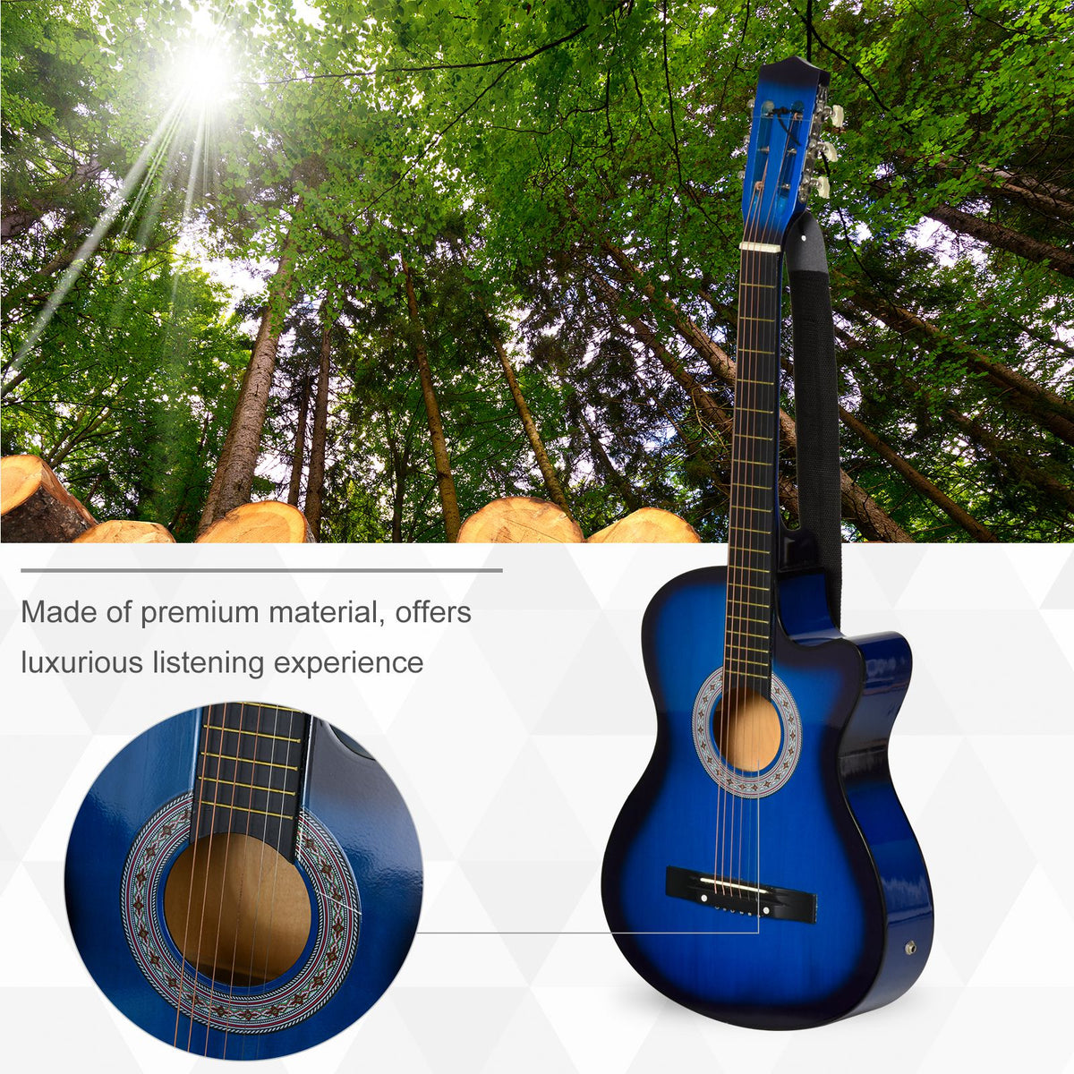 Soozier 38 Inch Full Size Classical Acoustic Electric Guitar Premium Gloss Finish with Strings, Picks, Shoulder Strap and Case Bag, Blue