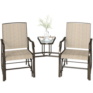 Double Patio Glider Chair with Glass Top Center Table, Outdoor Glider Loveseat with High Back – view 3