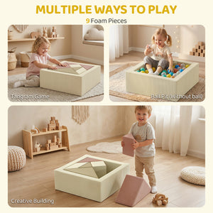 Qaba Toddlers Climbing Toys, 9-Piece Foam Climbing Blocks with Tangram Play, Washable Covers for Crawling or Ball Pit Play