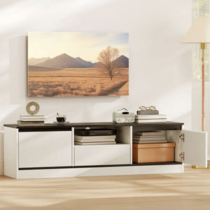 TV Stand for 55-60 Inch TV,  Entertainment Center w/ Cabinets, Shelf, Drawer and Cable Management for Living Room, White