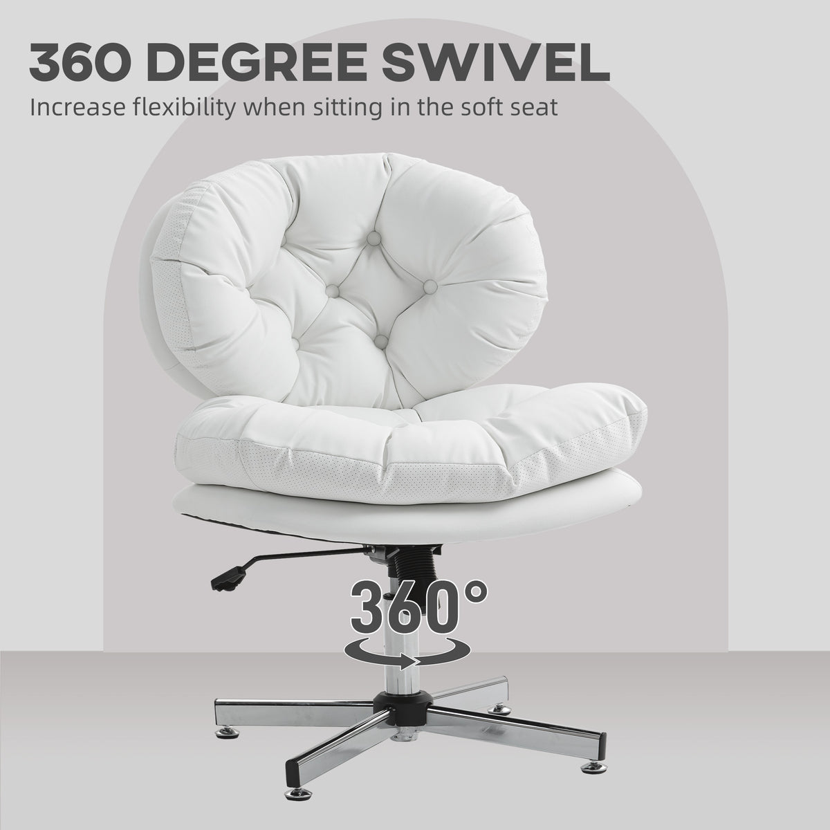 Computer Desk Chair, Armless Office Chair with Wide Padded Seat and Adjustable Height, Cream White – view 39