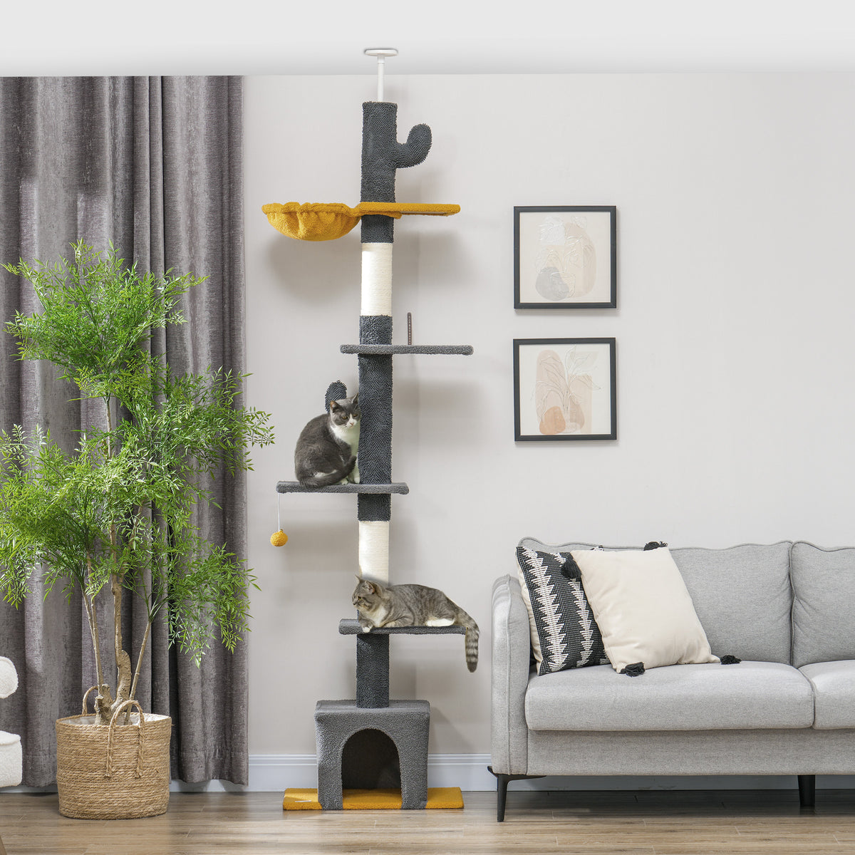 Floor to Ceiling Cat TreeTower with 90.5"-108" Adjustable Height, Scratching Posts, Hammock, Condo – view 7