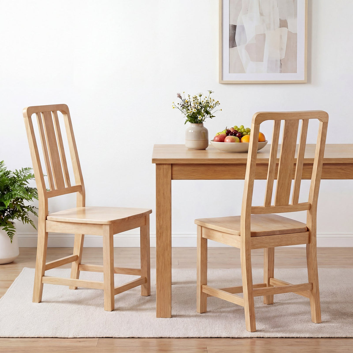 Rubber Wood Dining Chairs Set of 2 with Hollowed Backrest-Natural view 2