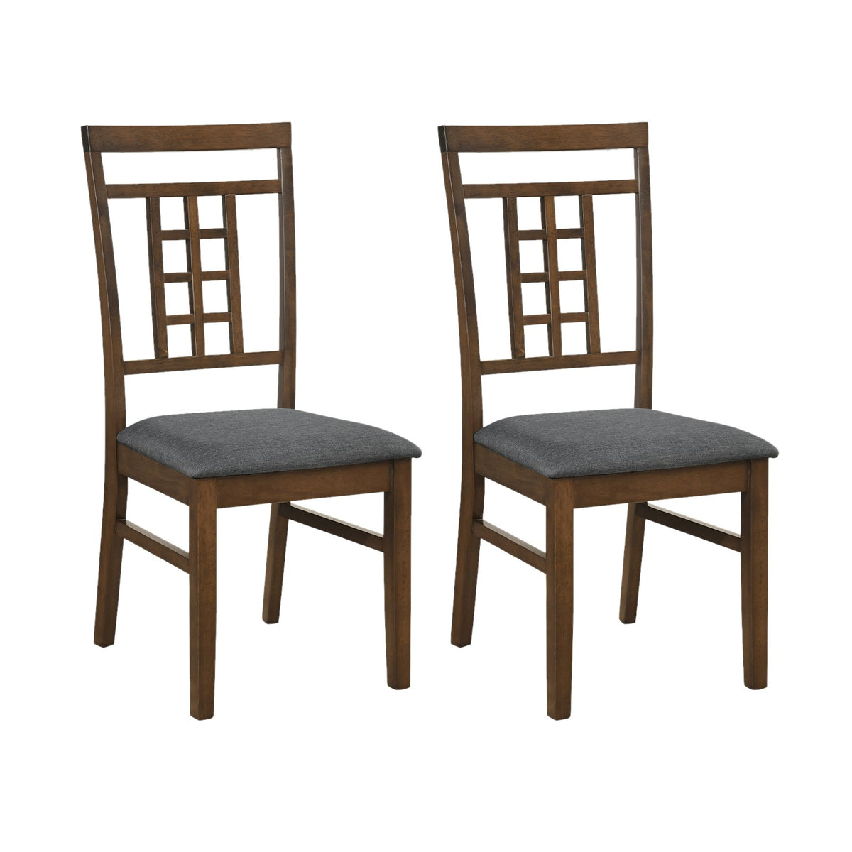 Rubber Wood Dining Chairs Set of 2 with Lattice Back-Brown