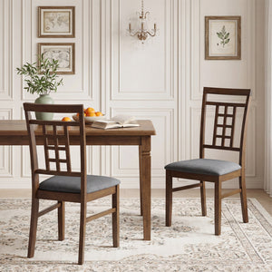 Rubber Wood Dining Chairs Set of 2 with Lattice Back-Brown view 2