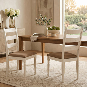 Rubber Wood Dining Chairs Set of 2 with Padded Linen Seat & Slatted Backrest-White view 2