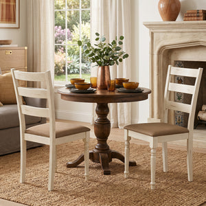 Rubber Wood Dining Chairs Set of 2 with Padded Linen Seat & Slatted Backrest-White view 3