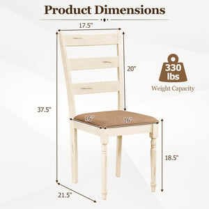 Rubber Wood Dining Chairs Set of 2 with Padded Linen Seat & Slatted Backrest-White view 4