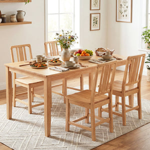 Rubber Wood Dining Chairs Set of 4 with Hollowed Backrest-Natural view 2