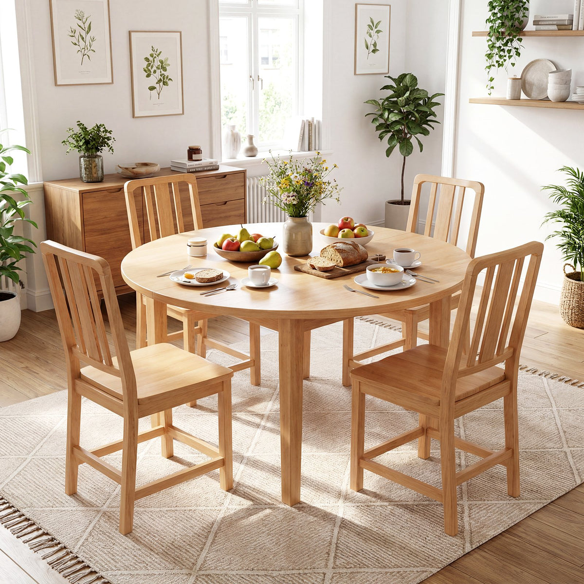 Rubber Wood Dining Chairs Set of 4 with Hollowed Backrest-Natural view 3