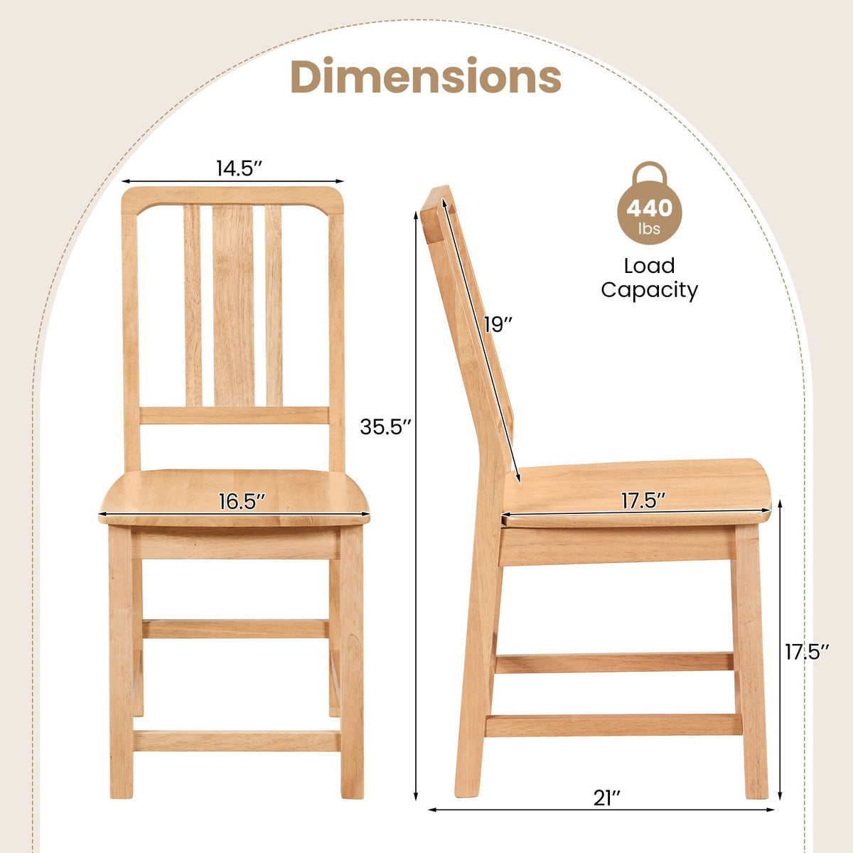 Rubber Wood Dining Chairs Set of 4 with Hollowed Backrest-Natural view 4