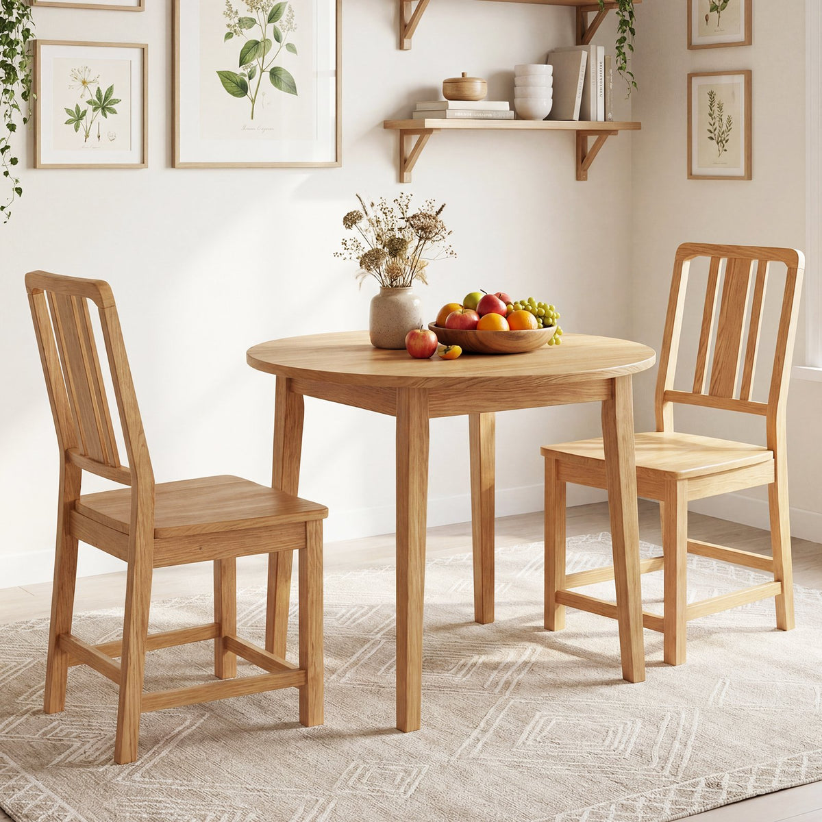 Rubber Wood Dining Chairs Set of 4 with Hollowed Backrest-Natural view 6