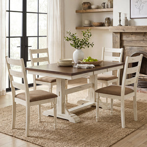 Rubber Wood Dining Chairs Set of 4 with Padded Linen Seat & Slatted Backrest-White view 3