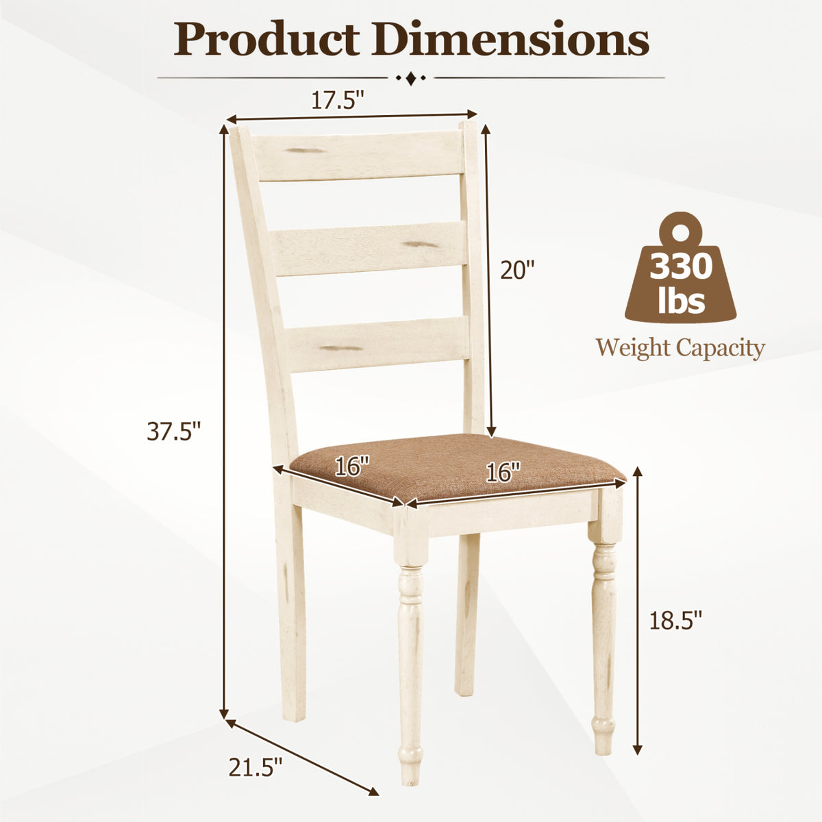 Rubber Wood Dining Chairs Set of 4 with Padded Linen Seat & Slatted Backrest-White view 4