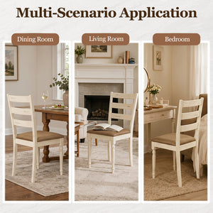 Rubber Wood Dining Chairs Set of 4 with Padded Linen Seat & Slatted Backrest-White view 7