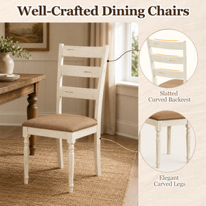 Rubber Wood Dining Chairs Set of 4 with Padded Linen Seat & Slatted Backrest-White view 8